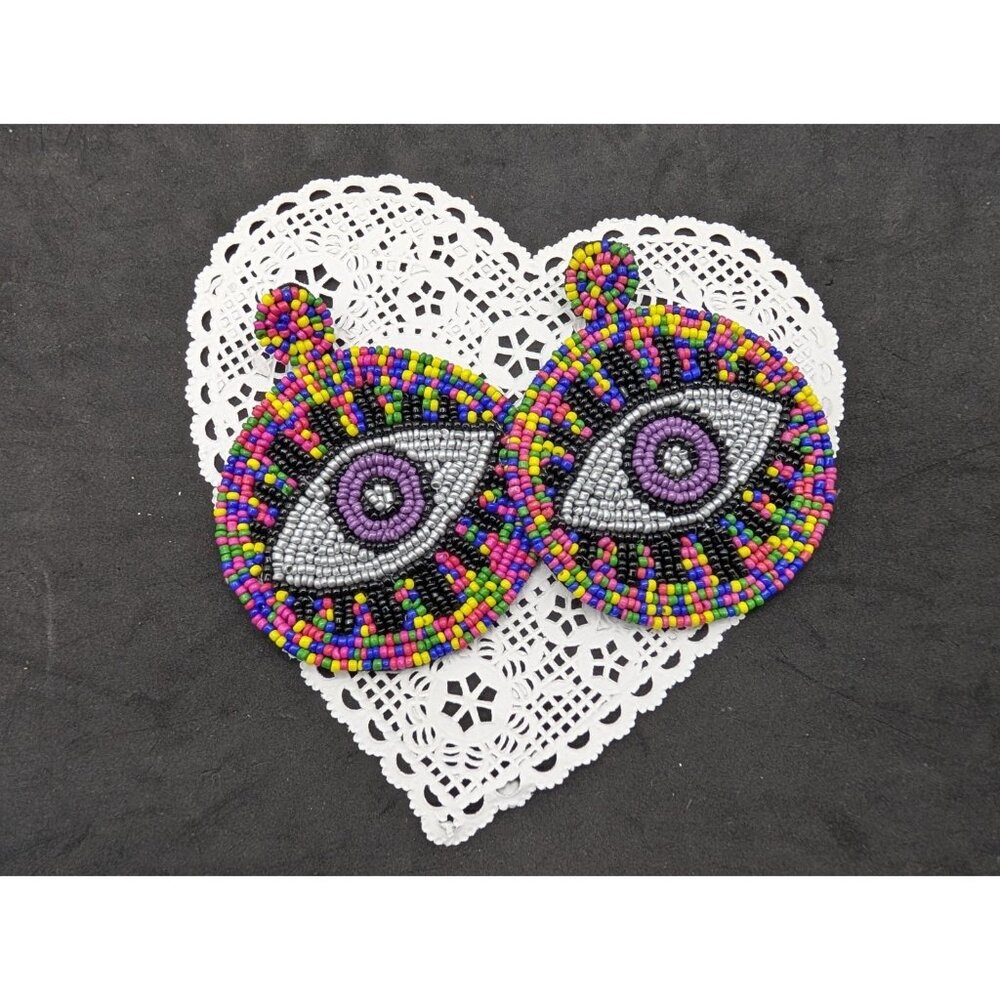 Earrings Beaded Eyes Bohemia Boho Vibrant Pop Art Evil Eye Style